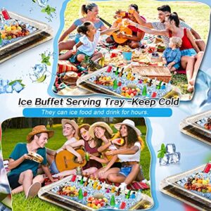 3 Pcs Inflatable Serving Bar Salad Ice Tray Food Drink Candy Buffet Containers Set Picnic Pool Luau Inflatable Cooler with a Drain Plug and a Hand Pump Ice Container, 53 x 23.6 x 4.7 Inch (Black)