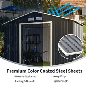 Goplus Outdoor Storage Shed, 9' X 6' Metal Garden Shed with 4 Vents & Double Sliding Door, Utility Tool Shed Storage House for Backyard, Patio, Lawn