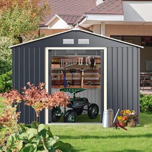 Goplus Outdoor Storage Shed, 9' X 6' Metal Garden Shed with 4 Vents & Double Sliding Door, Utility Tool Shed Storage House for Backyard, Patio, Lawn