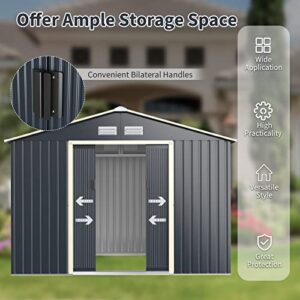 Goplus Outdoor Storage Shed, 9' X 6' Metal Garden Shed with 4 Vents & Double Sliding Door, Utility Tool Shed Storage House for Backyard, Patio, Lawn