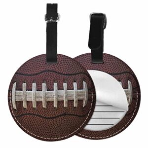 tks mitlan american football luggage tag for suitcases women retro soccer laces stitch ball sports game brown pu leather bag travel suitcase id identifier round baggage tags (1 pack)