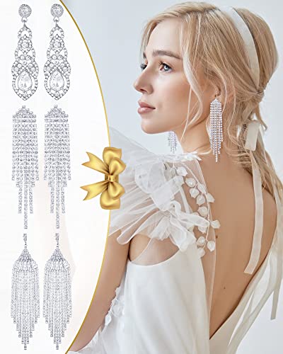 6 Pairs Rhinestone Earrings Chandelier Earrings Women Dangling Crystal Fringe Long Tassel Earrings for Bride Girls Jewelry for Wedding Dinner Party Gift (Stylish Style)