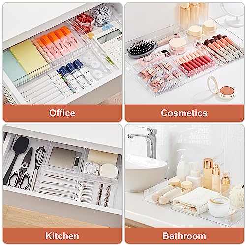 SMARTAKE 6 PCS Clear Plastic Drawer Organizers Set, Large Size Non-Slip Desk Drawer Organizer, 2-Size Versatile Bathroom and Vanity Drawer Organizer Trays for Makeup, Bedroom, Office, Kitchen Utensils