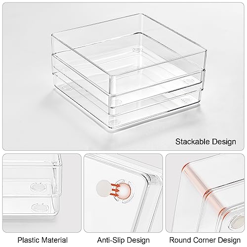 SMARTAKE 6 PCS Clear Plastic Drawer Organizers Set, Large Size Non-Slip Desk Drawer Organizer, 2-Size Versatile Bathroom and Vanity Drawer Organizer Trays for Makeup, Bedroom, Office, Kitchen Utensils