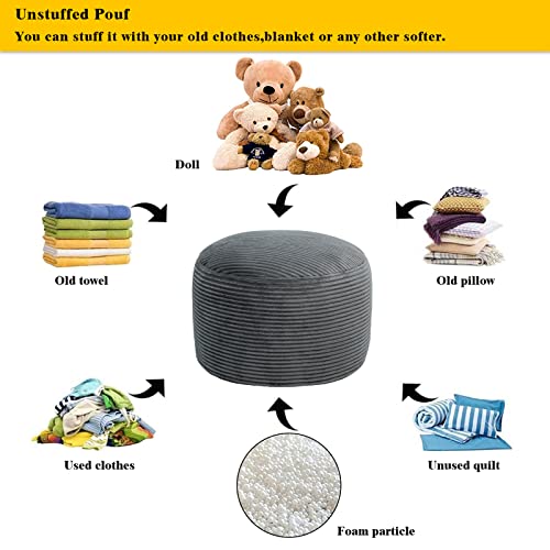 Asuprui Pouf Ottoman Unstuffed,Ottoman Foot Rest, Floor Pouf, Round Pouf Seat, Floor Bean Bag Chair,Foldable Floor Chair Storage for Living Room, Bedroom (Light Gray Pouf Cover)