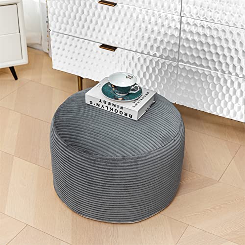 Asuprui Pouf Ottoman Unstuffed,Ottoman Foot Rest, Floor Pouf, Round Pouf Seat, Floor Bean Bag Chair,Foldable Floor Chair Storage for Living Room, Bedroom (Light Gray Pouf Cover)