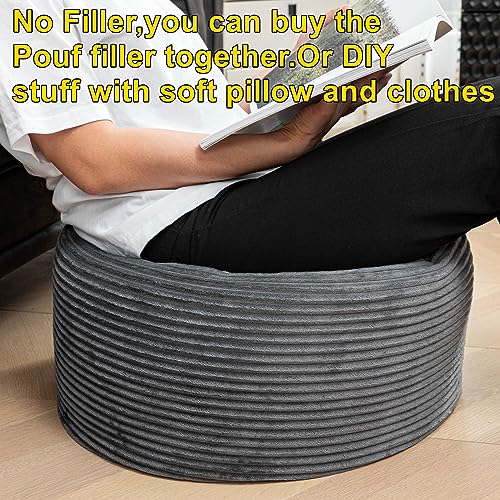 Asuprui Pouf Ottoman Unstuffed,Ottoman Foot Rest, Floor Pouf, Round Pouf Seat, Floor Bean Bag Chair,Foldable Floor Chair Storage for Living Room, Bedroom (Light Gray Pouf Cover)