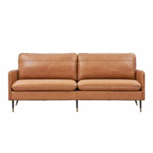 z-hom 79" genuine leather sofa, top-grain 3 seater leather couch, mid-century modern upholstered sofa for living room bedroom apartment office, cognac tan