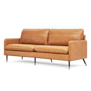 Z-hom 79" Genuine Leather Sofa, Top-Grain 3 Seater Leather Couch, Mid-Century Modern Upholstered Sofa for Living Room Bedroom Apartment Office, Cognac Tan