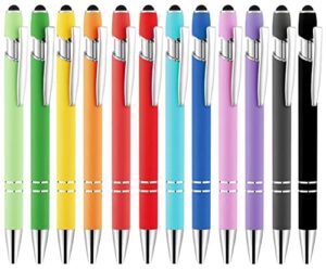habibee ballpoint pen with stylus tip 12 pack, 1.0 mm black ink metal pen, 2 in 1 stylus pen, stylus ballpoint pen for touch screens (mixed color)