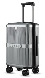 luggex pc silver carry on luggage 22x14x9 airline approved with spinner wheels - hard shell expandable suitcase