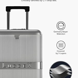LUGGEX PC Silver Carry On Luggage 22x14x9 Airline Approved with Spinner Wheels - Hard Shell Expandable Suitcase