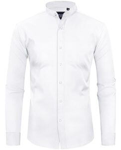 alimens & gentle men's stretch mandarin collar dress shirt long sleeve solid banded collar button down shirts