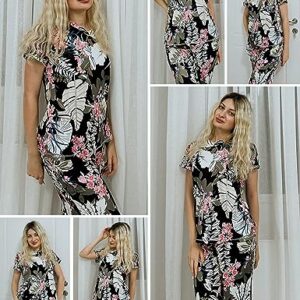 Ekouaer Comfy Lounge Sets for Women Short Sleeve V-Neck Tops with Capri Pants Floral Printed Pajama Set with Pockets