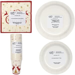 Merry Christmas Reindeer Party Supplies Tableware Set 24 9" Dinner Plates 24 7" Plate 24 9 Oz Cups 24 Lunch Napkin for Holiday Xmas Red & Gold Reindeers Tree Disposable Paper Dinnerware Decorations