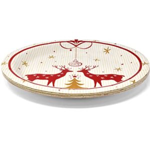 Merry Christmas Reindeer Party Supplies Tableware Set 24 9" Dinner Plates 24 7" Plate 24 9 Oz Cups 24 Lunch Napkin for Holiday Xmas Red & Gold Reindeers Tree Disposable Paper Dinnerware Decorations