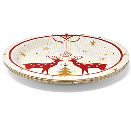 Merry Christmas Reindeer Party Supplies Tableware Set 24 9" Dinner Plates 24 7" Plate 24 9 Oz Cups 24 Lunch Napkin for Holiday Xmas Red & Gold Reindeers Tree Disposable Paper Dinnerware Decorations