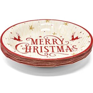 Merry Christmas Reindeer Party Supplies Tableware Set 24 9" Dinner Plates 24 7" Plate 24 9 Oz Cups 24 Lunch Napkin for Holiday Xmas Red & Gold Reindeers Tree Disposable Paper Dinnerware Decorations