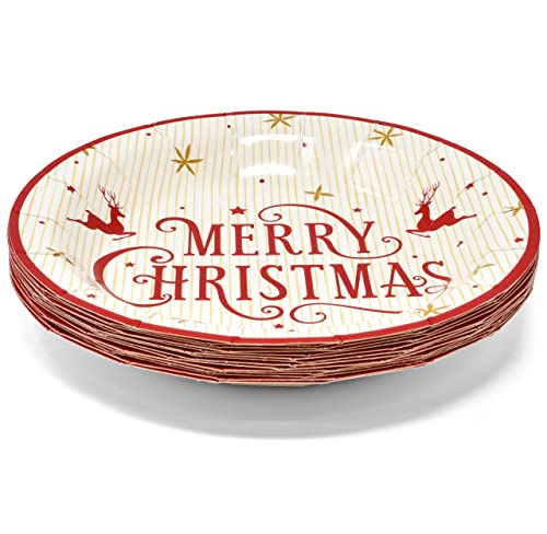 Merry Christmas Reindeer Party Supplies Tableware Set 24 9" Dinner Plates 24 7" Plate 24 9 Oz Cups 24 Lunch Napkin for Holiday Xmas Red & Gold Reindeers Tree Disposable Paper Dinnerware Decorations