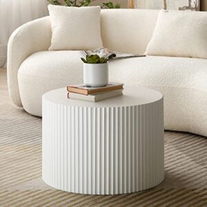 kevinplus White Round Nesting Coffee Table Set of 2 Modern Drum Side Table End Table for Living Room, Wood Circle Embossed Design Coffee Table Contemporary Living Room Table Set, Matte White