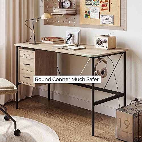 LINSY HOME Office Desk with Cabinet, Computer Desk 47 inch with 3 Drawers Storage, Writing Desk Study Table with Monitor Stand Groove for Home Office