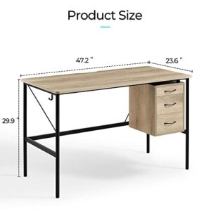 LINSY HOME Office Desk with Cabinet, Computer Desk 47 inch with 3 Drawers Storage, Writing Desk Study Table with Monitor Stand Groove for Home Office