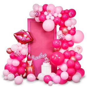saneryi pink balloon garland arch kit 147pcs for girls birthday party supplies set red lips and lipstick foil mylar kiss balloons for makeup valentines wedding backdrop decor
