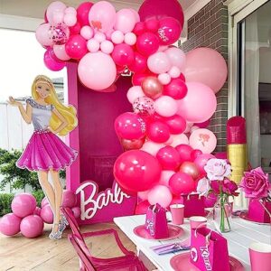 SANERYI Pink Balloon Garland Arch Kit 147pcs for Girls Birthday Party Supplies Set Red Lips and Lipstick Foil Mylar Kiss Balloons for Makeup Valentines Wedding Backdrop Decor