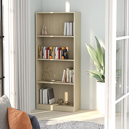 Bopdu 4-Tier Book Cabinet Shelf, Bookshelf Storage Cabinet Office Living Room Storage Organizer Sonoma Oak 23.6"x9.4"x55.9" Engineered Wood