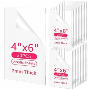 acrylic sheets clear plexiglass board 4"x6" 2mm thick 20 packs transparent pet sheets with protective film and protective corners for craft, sign, picture frame replacement, diy display projects