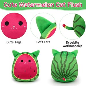 Watermelon Cat Stuffed Animal Toys for Kids，Cat Plush Pillow Toy Plush Pillows Squishy Watermelon Cat Plushies - Fun Fruit Pillow and Toy Cat for Kids - Hugging Plush Gifts for Kids Girlfrien