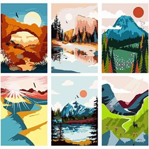 lwzays paint by number for adults,mountain lake landscape paint by numbers,without frame diy oil painting acrylic paints for wall art（6 pack 8x12 inch