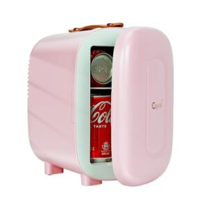 caynel mini fridge portable thermoelectric 4l/6 can ac/dc cooler and warmer for skincare,food,beverage,beauty & makeup small feidge for bedroom,car and office (pink)