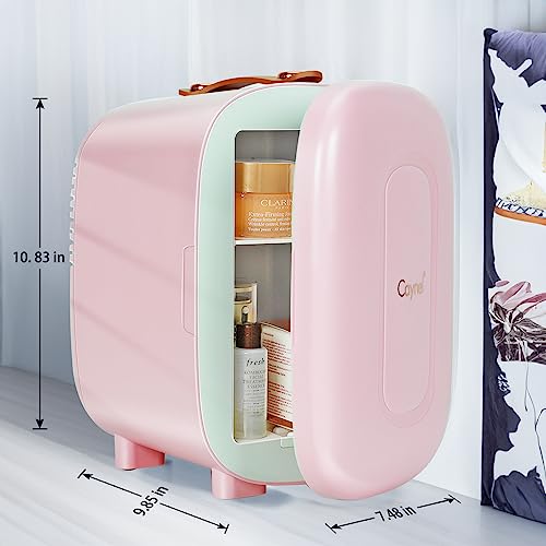 CAYNEL Mini Fridge Portable Thermoelectric 4L/6 Can AC/DC Cooler and Warmer for Skincare,Food,Beverage,Beauty & Makeup small Feidge for Bedroom,Car and Office (Pink)