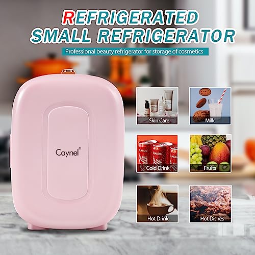 CAYNEL Mini Fridge Portable Thermoelectric 4L/6 Can AC/DC Cooler and Warmer for Skincare,Food,Beverage,Beauty & Makeup small Feidge for Bedroom,Car and Office (Pink)