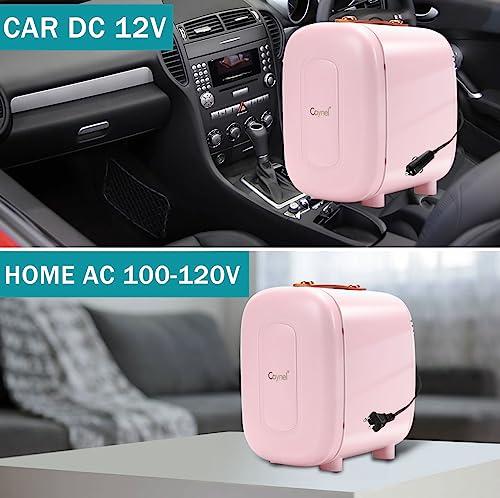 CAYNEL Mini Fridge Portable Thermoelectric 4L/6 Can AC/DC Cooler and Warmer for Skincare,Food,Beverage,Beauty & Makeup small Feidge for Bedroom,Car and Office (Pink)