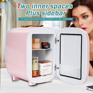 CAYNEL Mini Fridge Portable Thermoelectric 4L/6 Can AC/DC Cooler and Warmer for Skincare,Food,Beverage,Beauty & Makeup small Feidge for Bedroom,Car and Office (Pink)