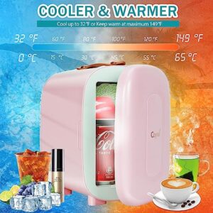 CAYNEL Mini Fridge Portable Thermoelectric 4L/6 Can AC/DC Cooler and Warmer for Skincare,Food,Beverage,Beauty & Makeup small Feidge for Bedroom,Car and Office (Pink)