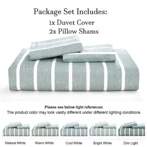 PHF Striped Duvet Cover Queen Size, Green Pre-Washed Soft Bedding Set for All Season, 1 Elegant Classic Striped Pattern Comforter Cover with 2 Pillowcases, 3PCS, 90" x 90"
