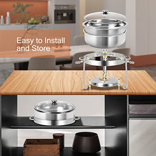 BriSunshine 4 Packs Round Chafing Dish Buffet Set, 4 QT Stainless Steel Chafing Dishes with Glass Lid & Lid Holder, Catering Food Warmers for Parties Buffet Weddings Events