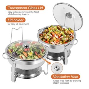 BriSunshine 4 Packs Round Chafing Dish Buffet Set, 4 QT Stainless Steel Chafing Dishes with Glass Lid & Lid Holder, Catering Food Warmers for Parties Buffet Weddings Events