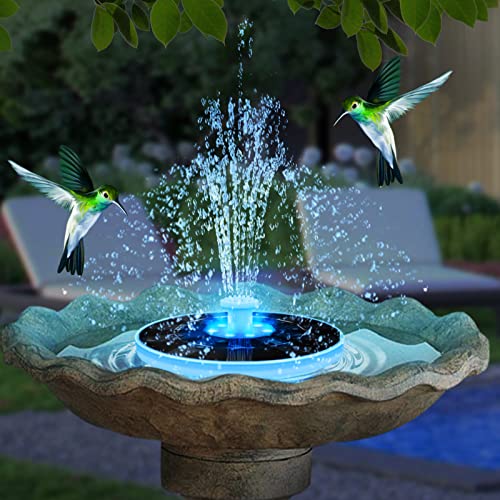 Solar Fountain with Lights for Night Up LED Solar Bird Bath Fountains for Outdoors Small Solar Power Water Fountain with 6 Nozzles RGB Color for Pool Pond