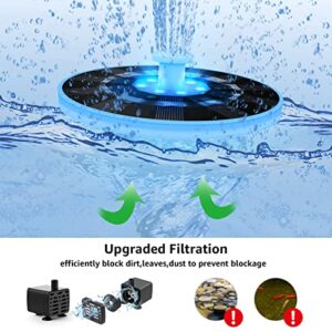 Solar Fountain with Lights for Night Up LED Solar Bird Bath Fountains for Outdoors Small Solar Power Water Fountain with 6 Nozzles RGB Color for Pool Pond