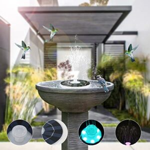 Solar Fountain with Lights for Night Up LED Solar Bird Bath Fountains for Outdoors Small Solar Power Water Fountain with 6 Nozzles RGB Color for Pool Pond