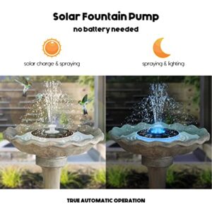 Solar Fountain with Lights for Night Up LED Solar Bird Bath Fountains for Outdoors Small Solar Power Water Fountain with 6 Nozzles RGB Color for Pool Pond