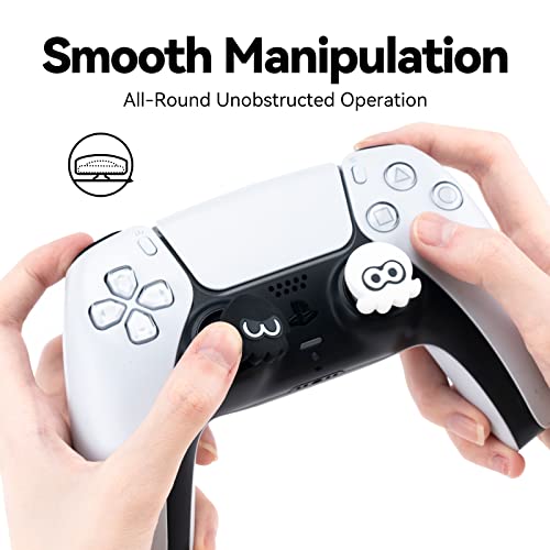 WISHAVEN Thumb Grip Caps Compatible with Playstation 5 Controller, Soft Silicone Thumbsticks Cover Set for Playstation PS5 PS4 and Switch Pro Controllers, 4Pcs - Squid & Octopus (Black&White)