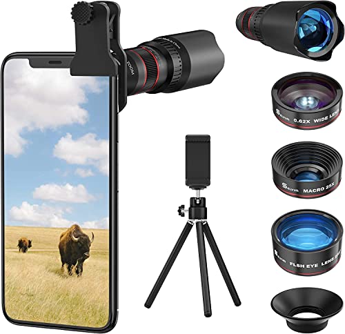 Phone Camera Lens Kit 7 in 1, Selvim 22X Telephoto Lens+235 Fisheye Lens+25X Macro Lens+0.62X Wide Angle Lens, Cell Phone Lens Kits Compatible with iPhone 12 11 10 8 7 6 6s Plus XS XR Samsung Android