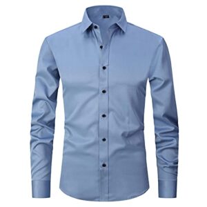 atofy men's long sleeve dress shirt regular fit casual button-down solid shirts(blue, m)