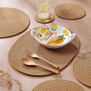 kosmeey 4 pack oval woven placemats, jute woven plate chargers rattan woven placemats 12x16 inches wicker placemats farmhouse boho braided heat resistant outdoor placemats patio tablemats for dinning