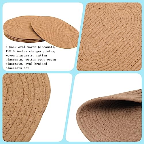 Kosmeey 4 Pack Oval Woven Placemats, Jute Woven Plate Chargers Rattan Woven Placemats 12x16 inches Wicker Placemats Farmhouse Boho Braided Heat Resistant Outdoor Placemats Patio Tablemats for Dinning